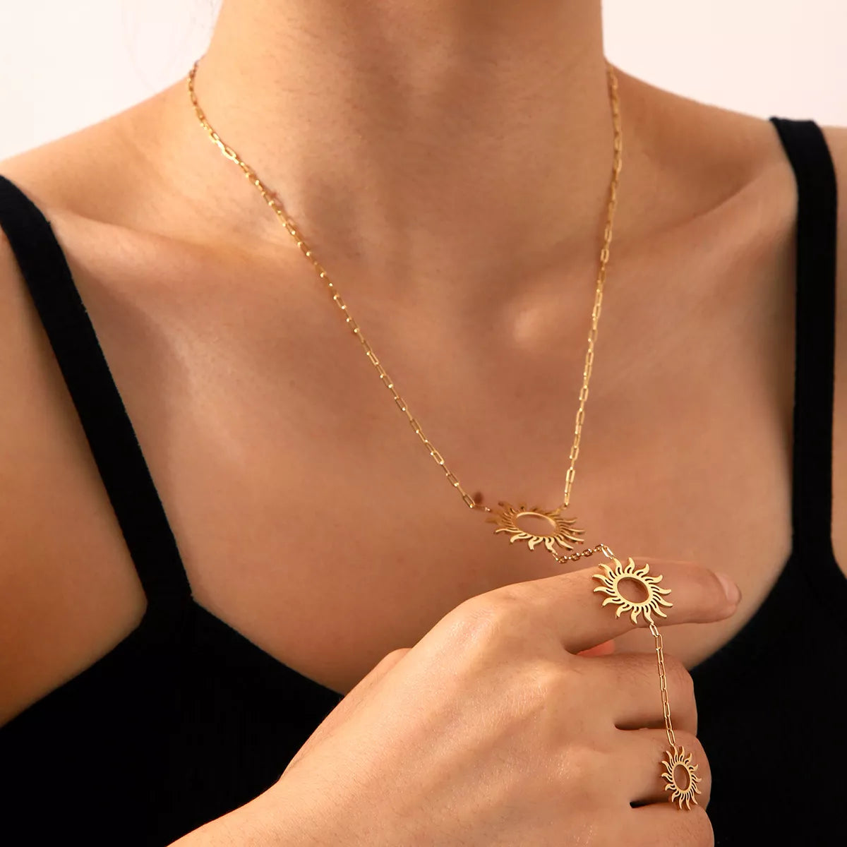 Trendsi 18K Gold-Plated Sun Pendant Necklace -