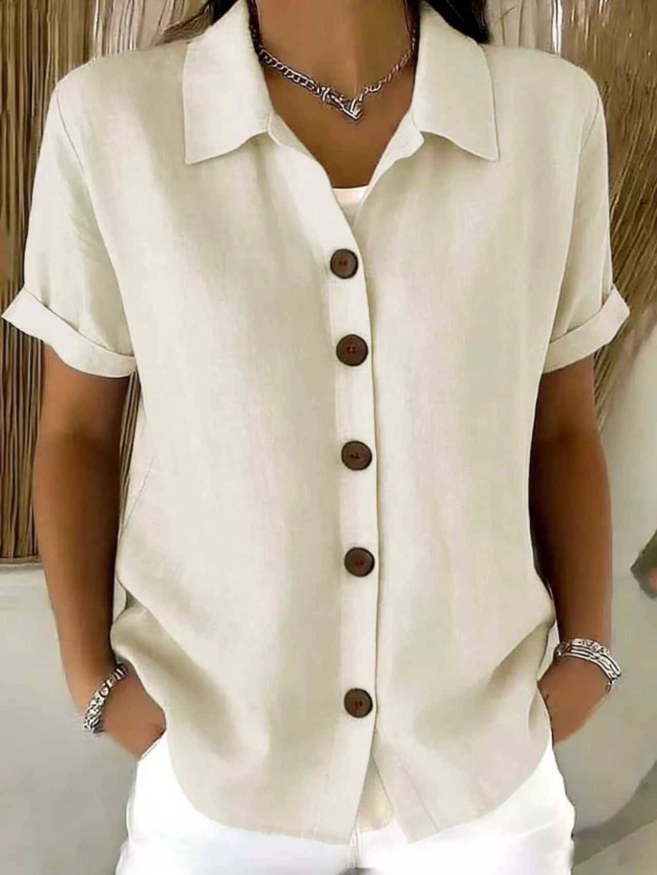 Trendsi Full Size Button-Down Short Sleeve Shirt Plus Size -