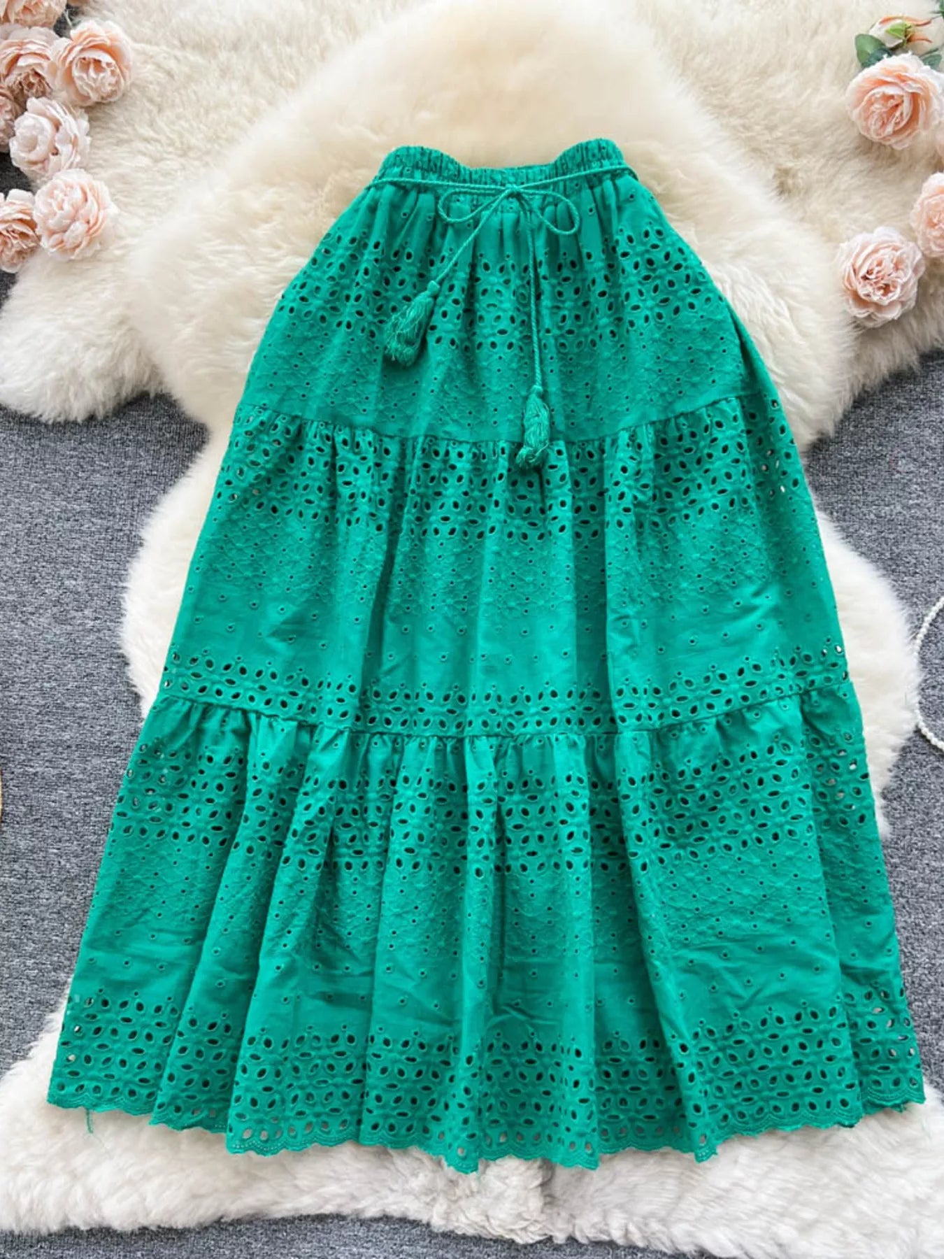 Trendsi Eyelet Tiered Maxi Skirt -
