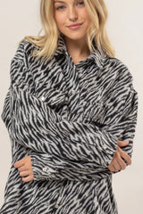 Trendsi HYFVE Zebra Print Snap Down Long Sleeve Shacket -