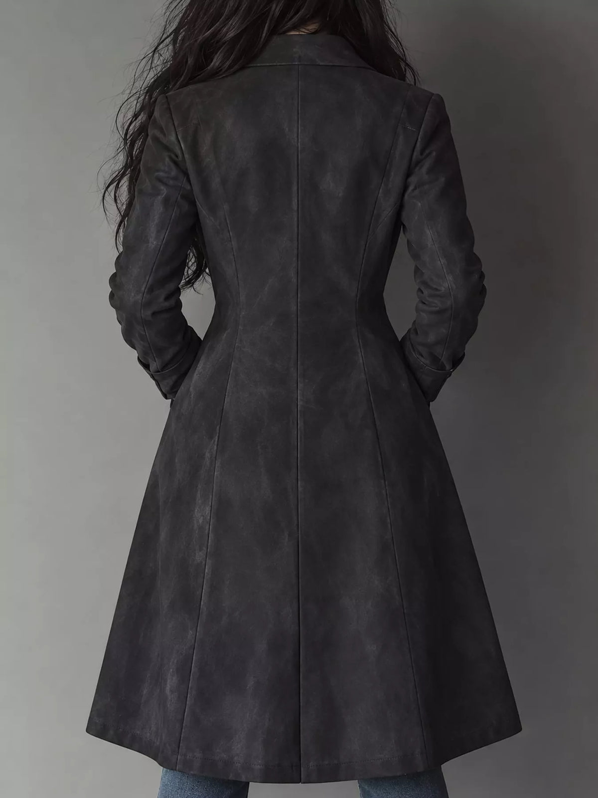 Collared long sleeve jacket, back view