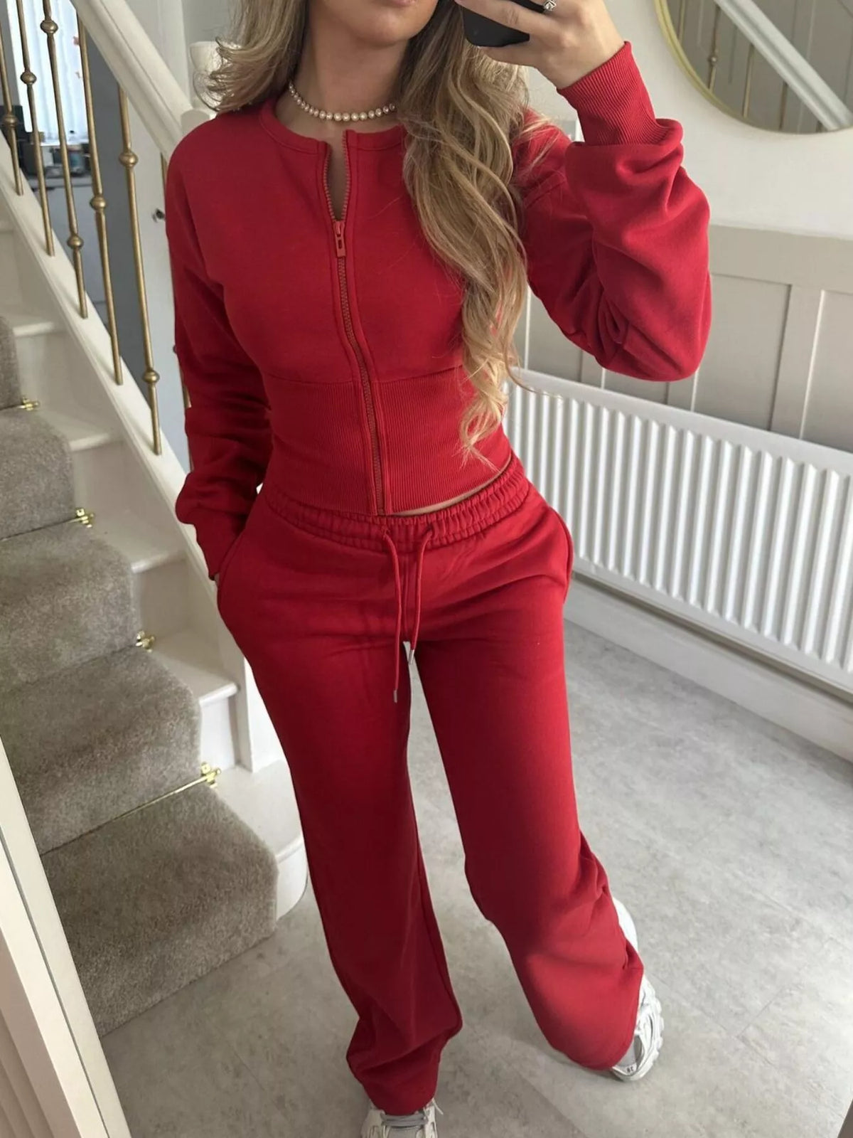 Trendsi Zip-Up Crop Hoodie and High-Waisted Pants Set -