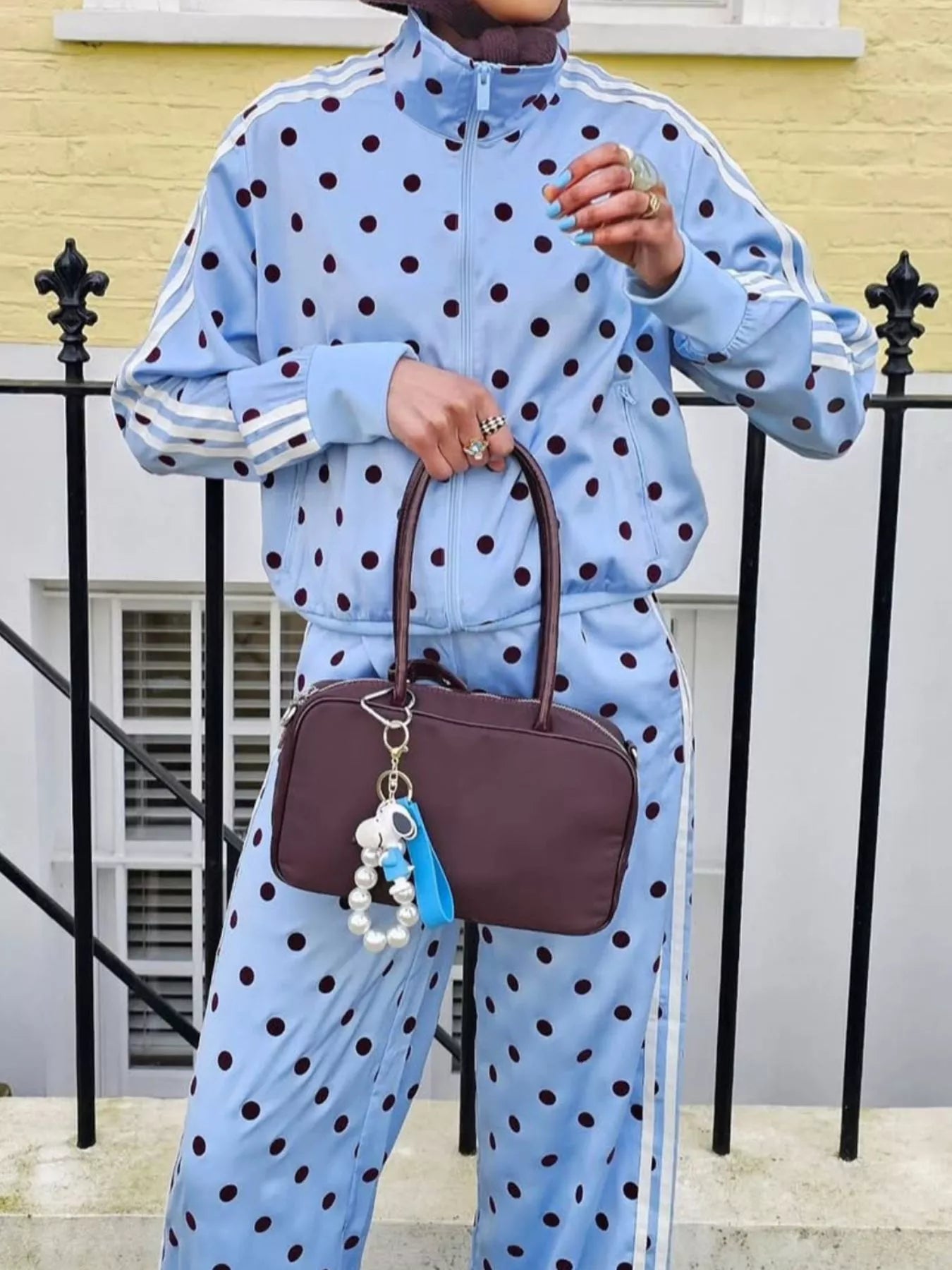 Trendsi Polka Dot Side Striped Outerwear and Pants Set -