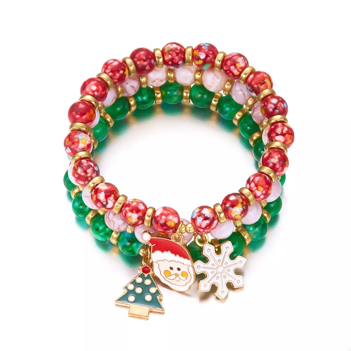 Trendsi 3 Piece Christmas Charm Beaded Bracelet -
