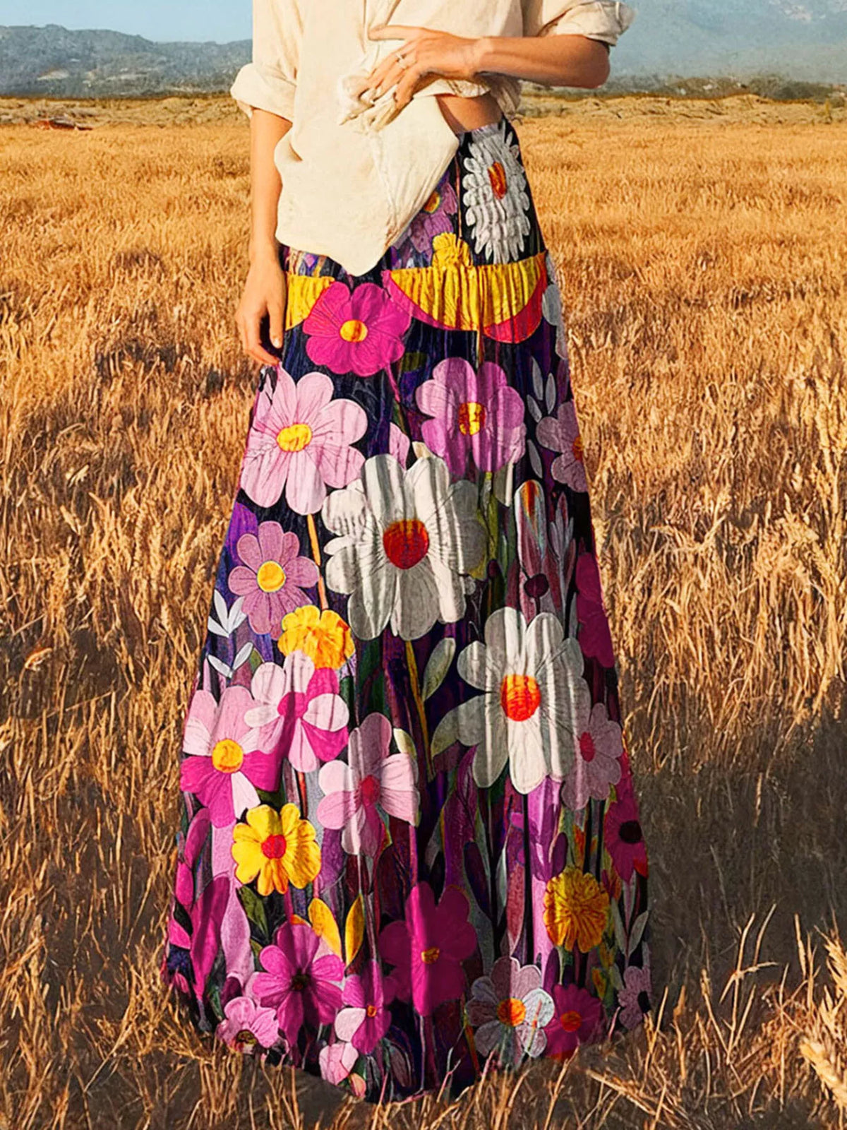 Trendsi Floral Print High-Waisted Maxi Skirt -