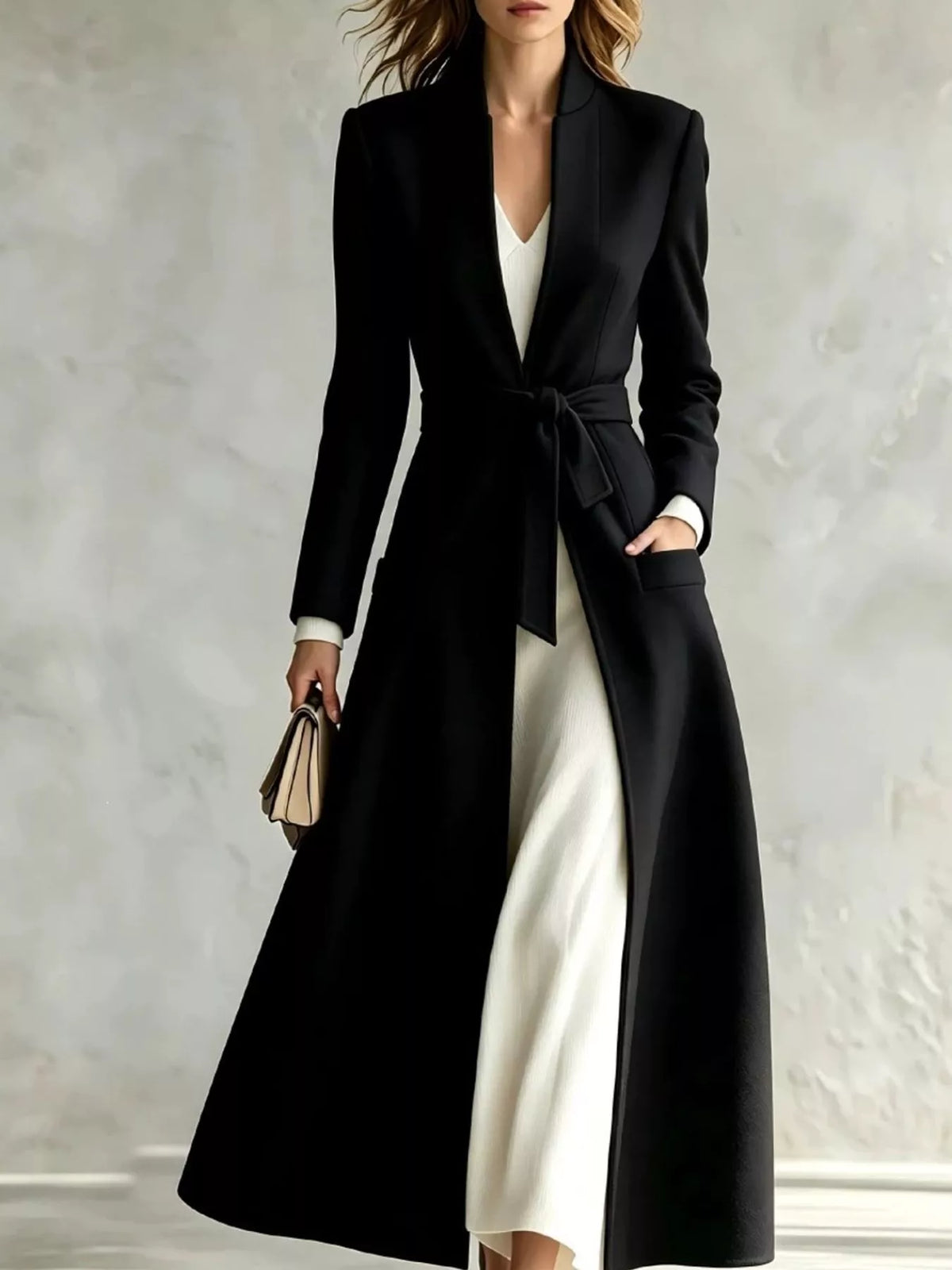 Longline Belted Trench Coat — front view