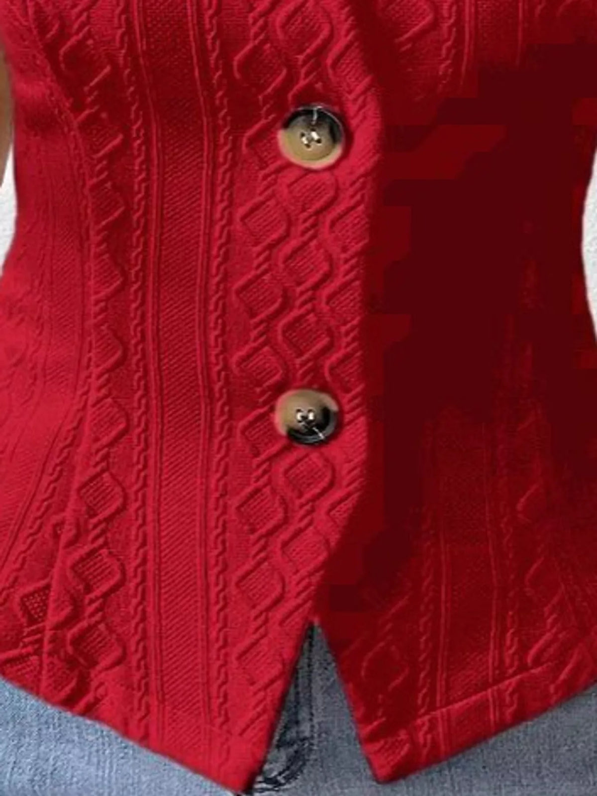Textured Button-Down Vest in red, construction detail