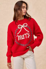 Trendsi BiBi Christmas Wreath Merry Letter Knit Top -