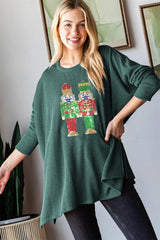 Trendsi Heimish Sequin Nutcracker Long Sleeve Ribbed Top -