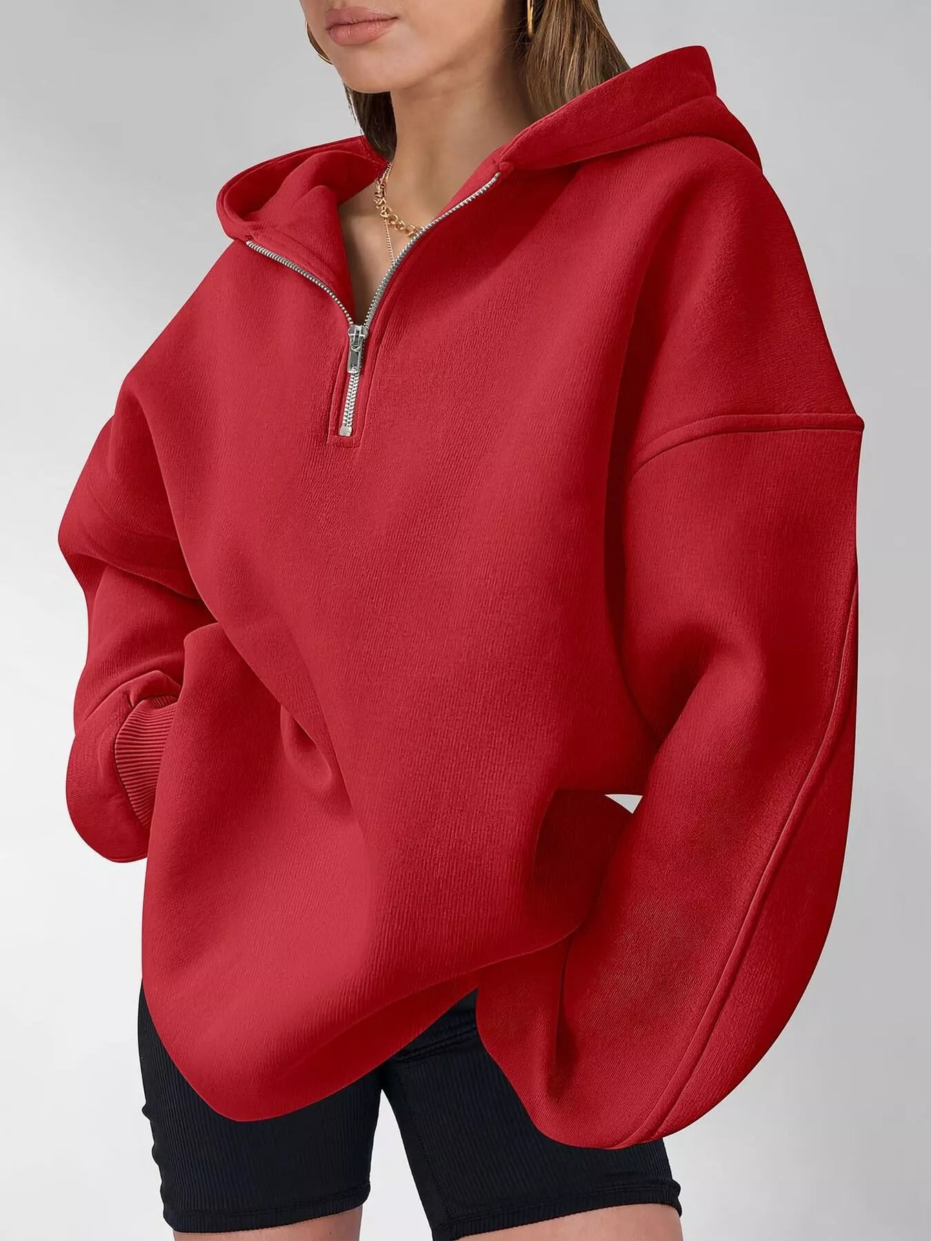 Trendsi Oversized Quarter-Zip Hoodie -