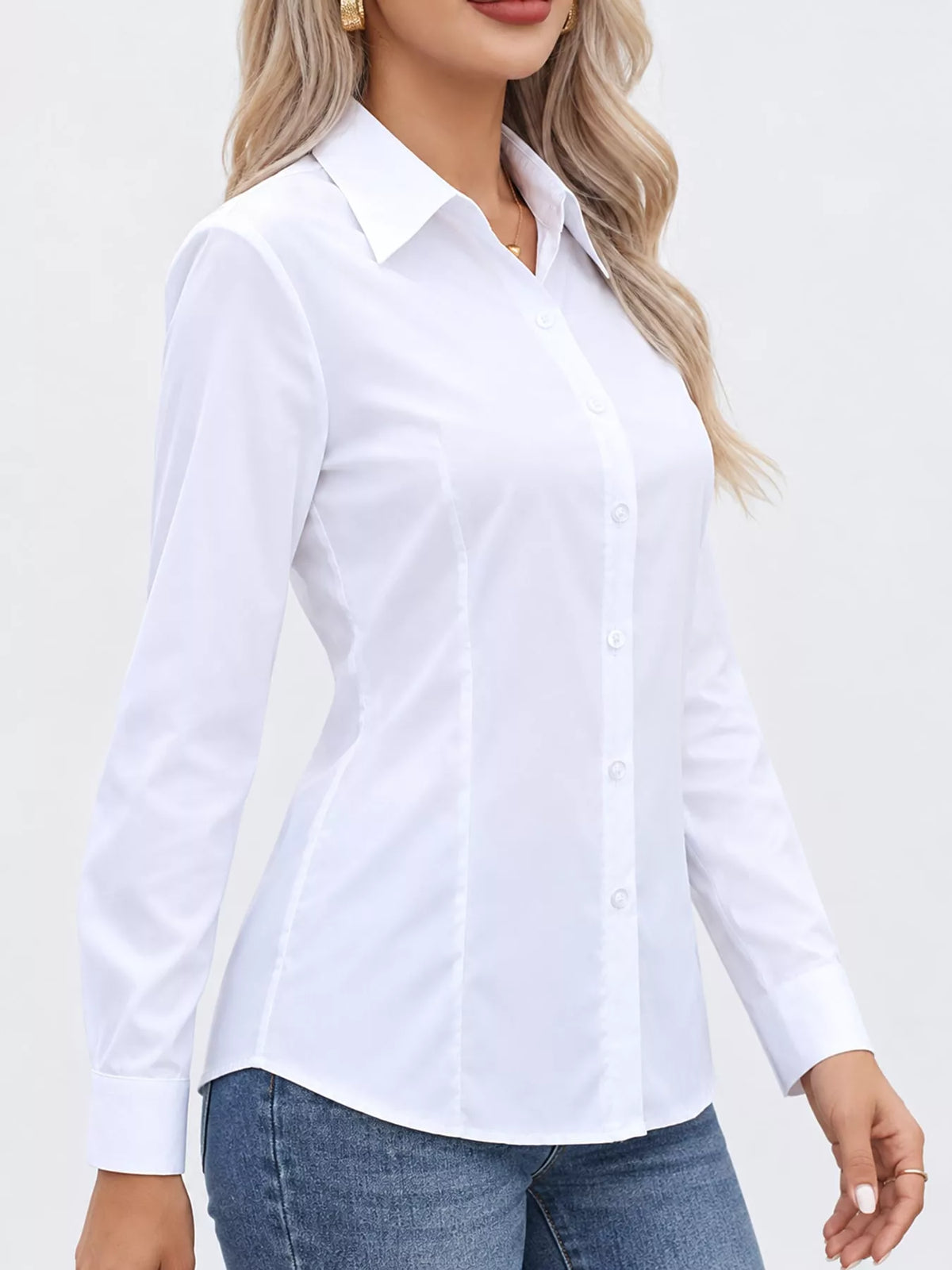 White button-down long sleeve shirt
