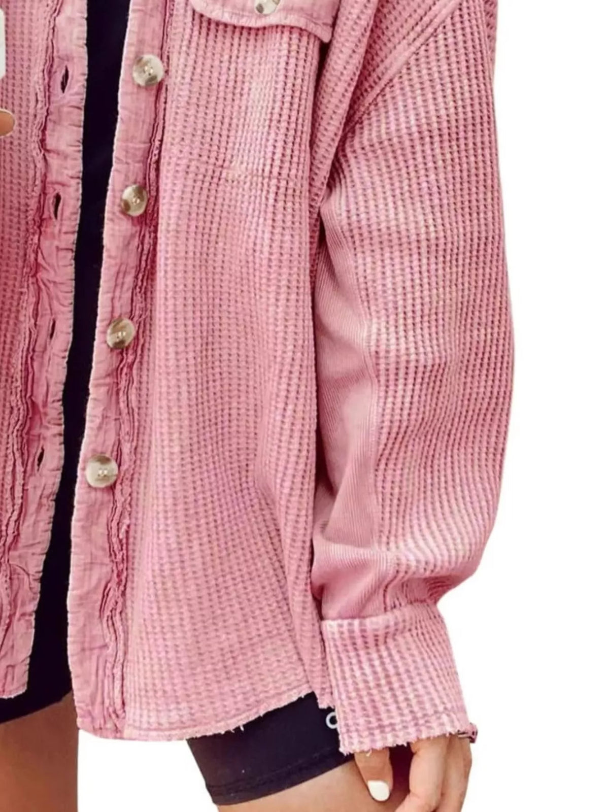 Trendsi Oversized Waffle Knit Button-Up Jacket -