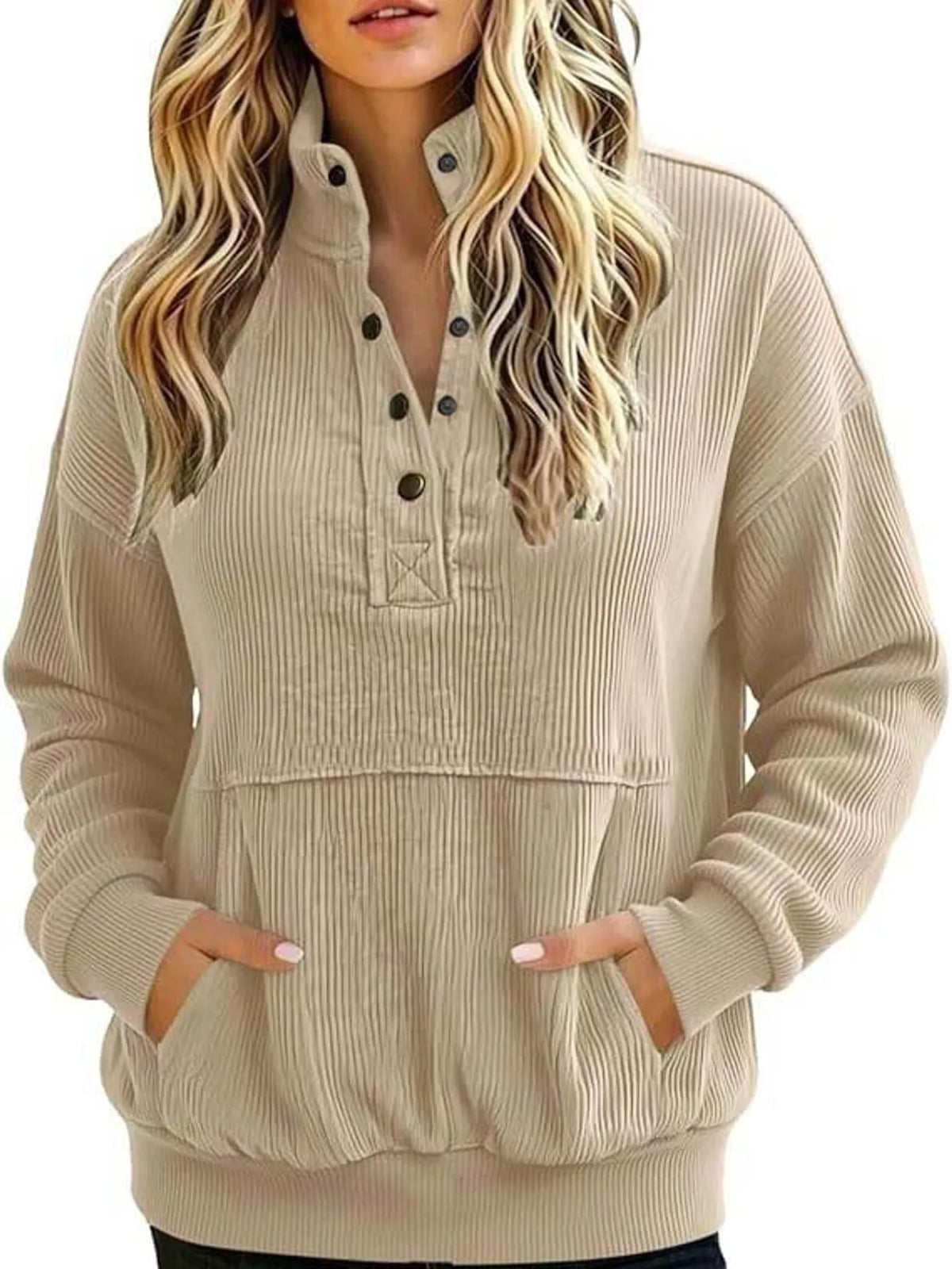 Quarter-snap sweatshirt, beige front