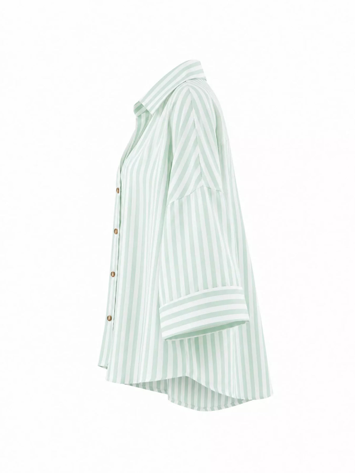 Green And White Stripes button-up three-quarter sleeve shirt