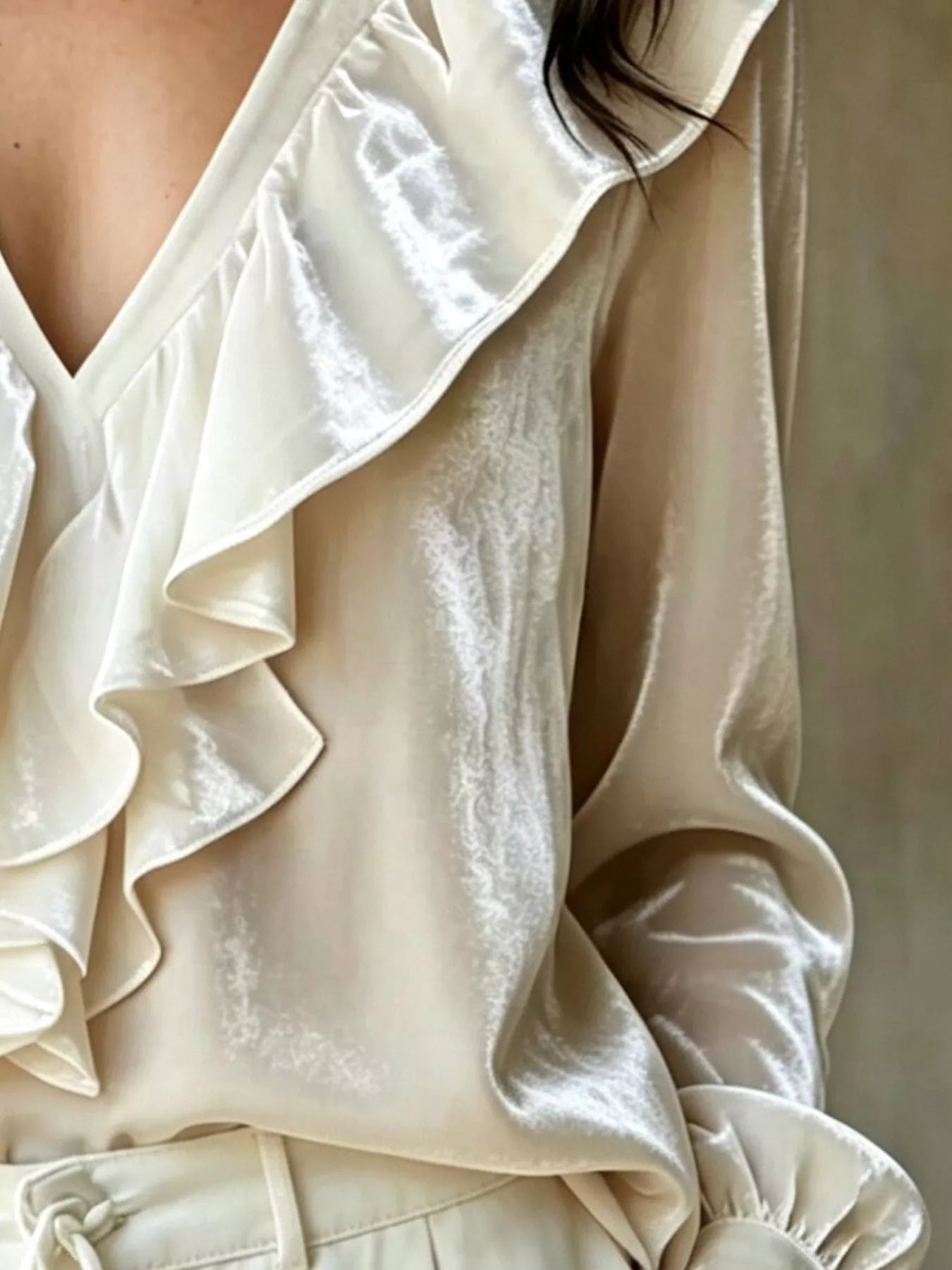 Trendsi Ruffled V-Neck Long Sleeve Blouse -