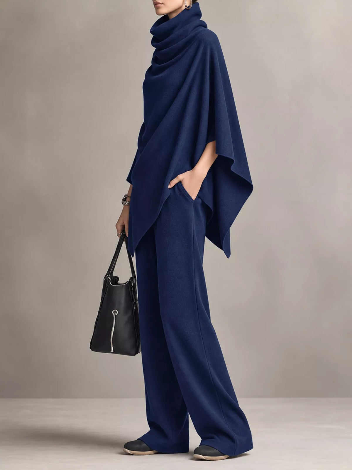 Poncho and pants set, navy side