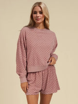 Trendsi Oh Checkered Round Neck Long Sleeve Top and Shorts Set -
