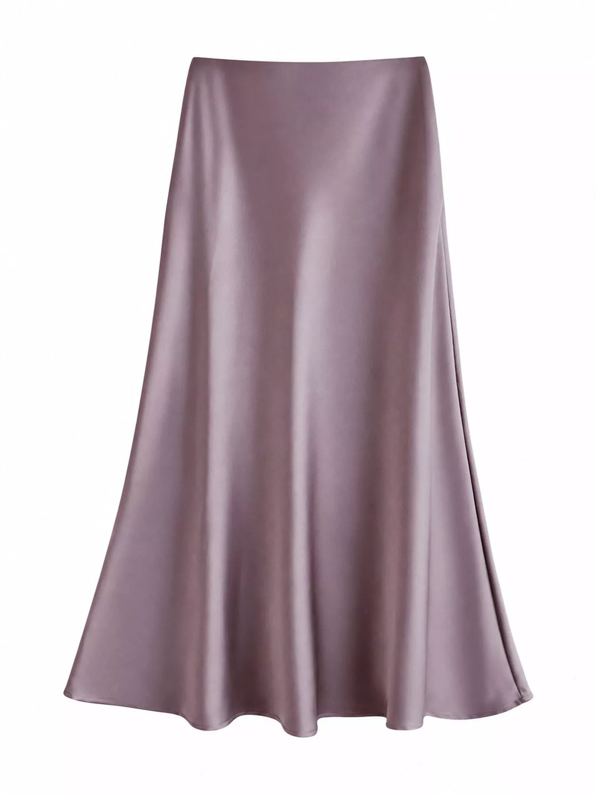 Zip-up satin skirt, mauve front