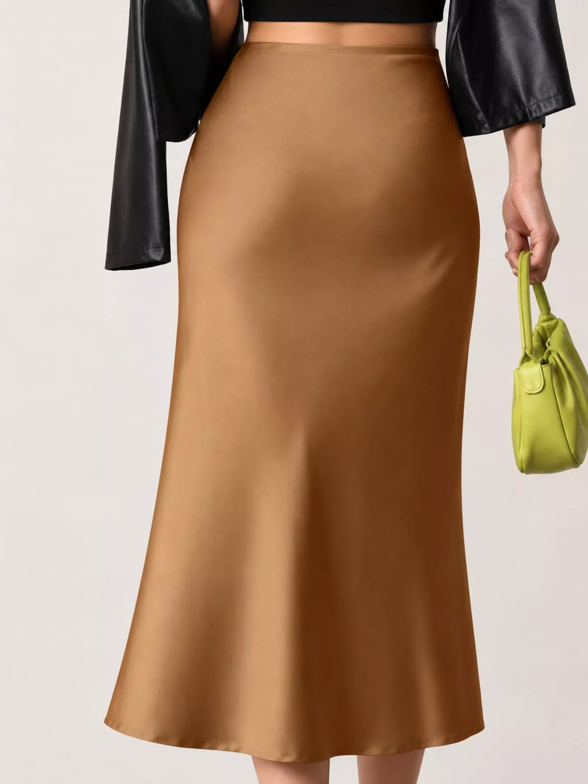 Satin midi skirt, brown front