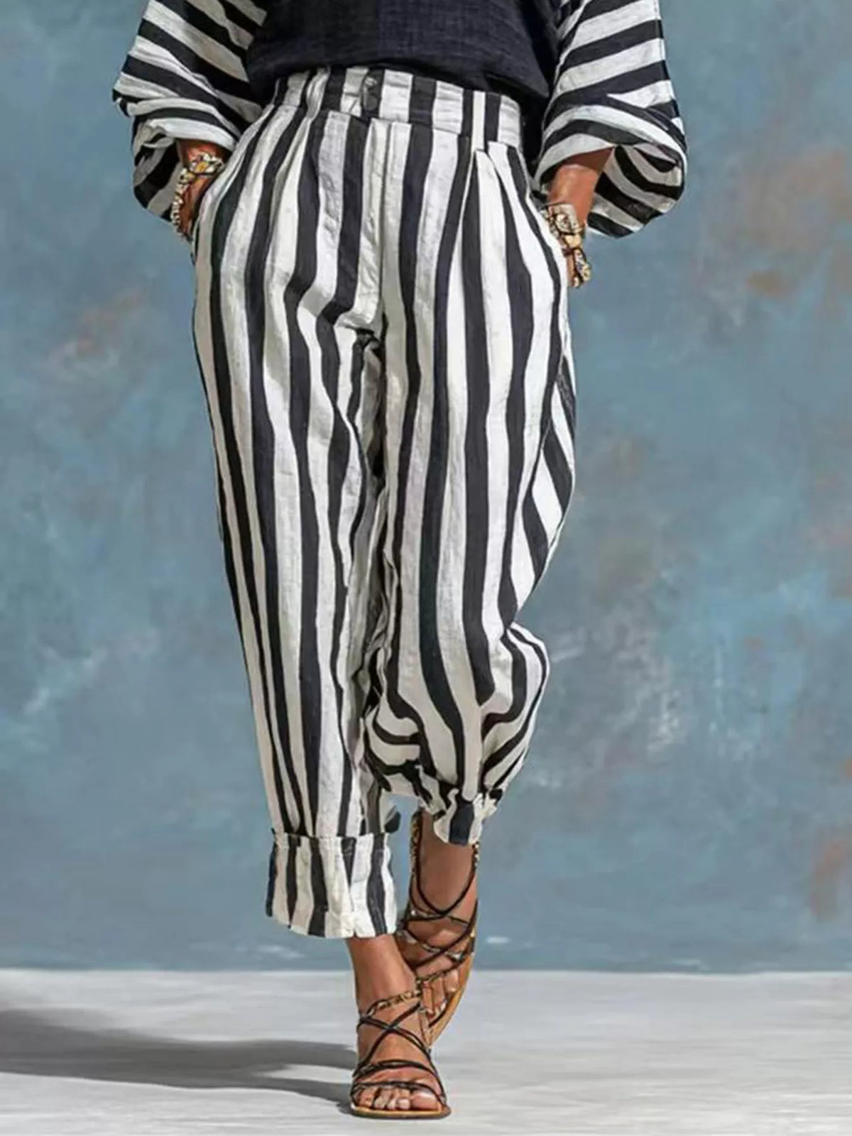 Trendsi Striped Long Sleeve Top and Pants Set -