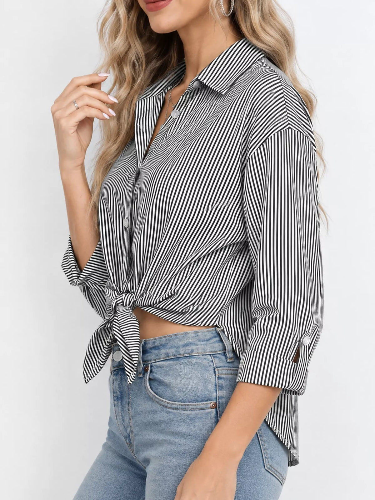 Black striped button-down shirt
