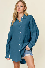 Trendsi Double Take Full Size Pocketed Texture Button Up Shirt -