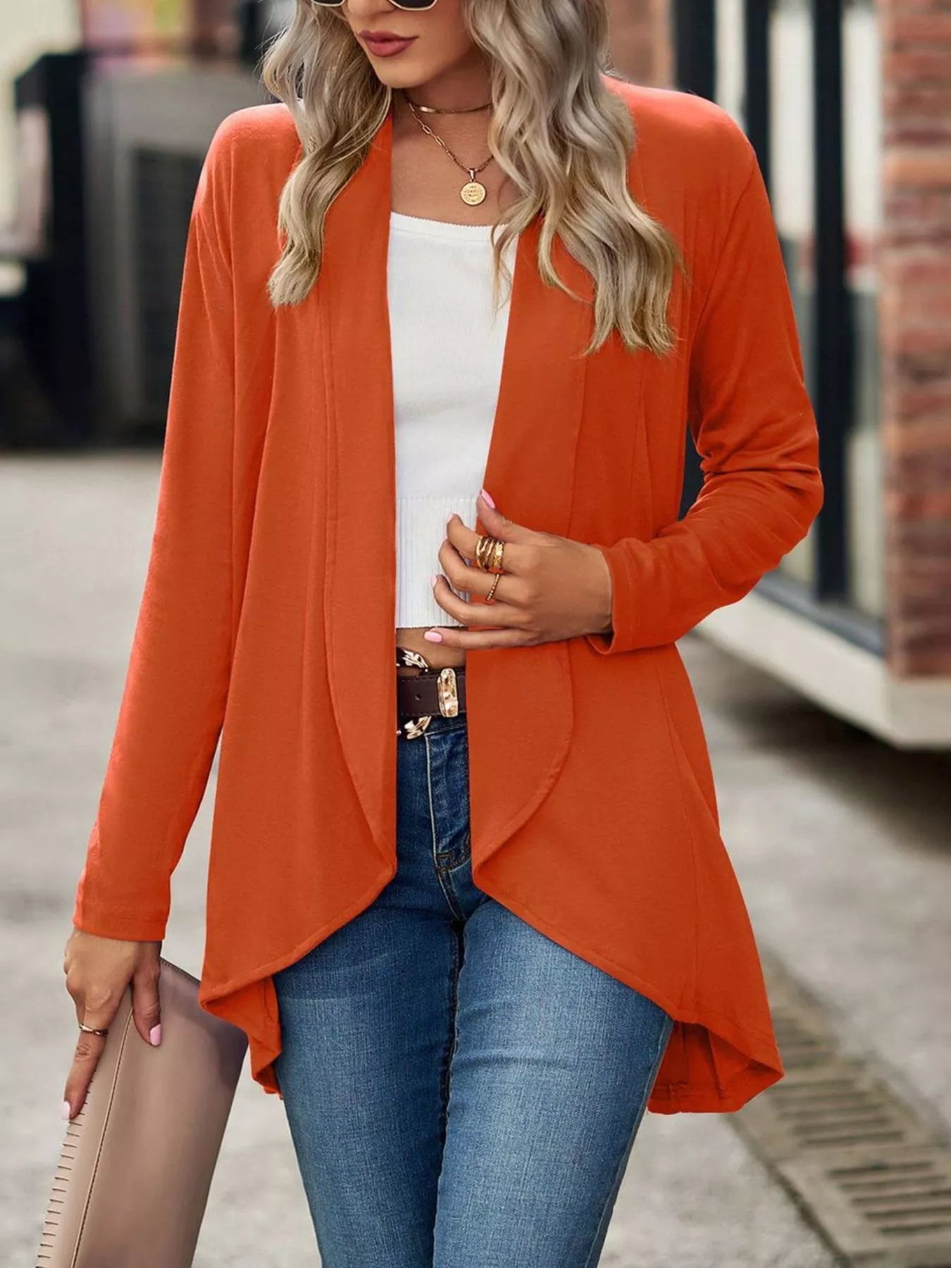 Trendsi Open-Front Dropped Shoulder Cardigan -
