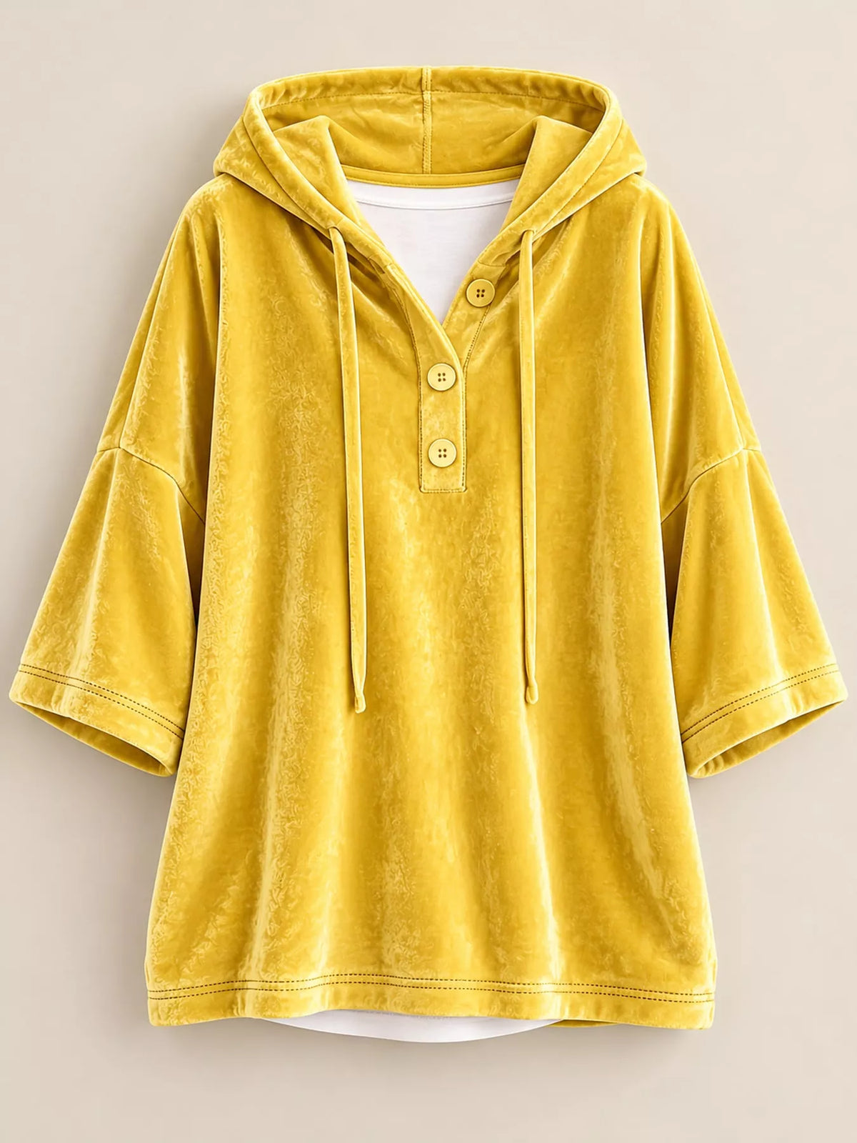 Velvet Button Hoodie in yellow, front view