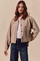 Trendsi SO ME Cotton Twill Cropped Barn Jacket wtih Collar -