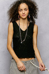 Trendsi POL Textured Knit V-Neck Tank with Lace Trim -