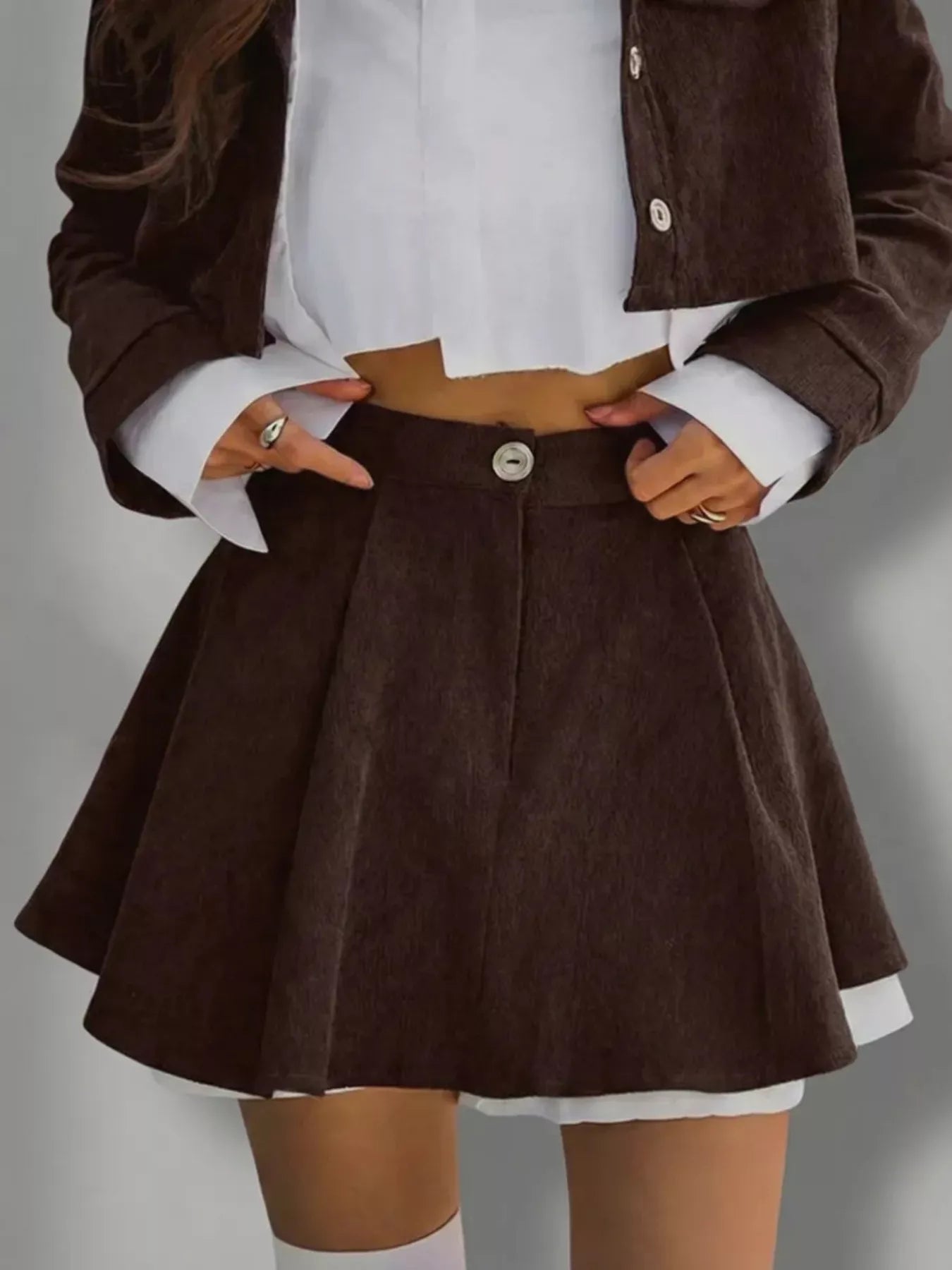 Trendsi Button Up Cropped Jacket and Mini Skirt Set -