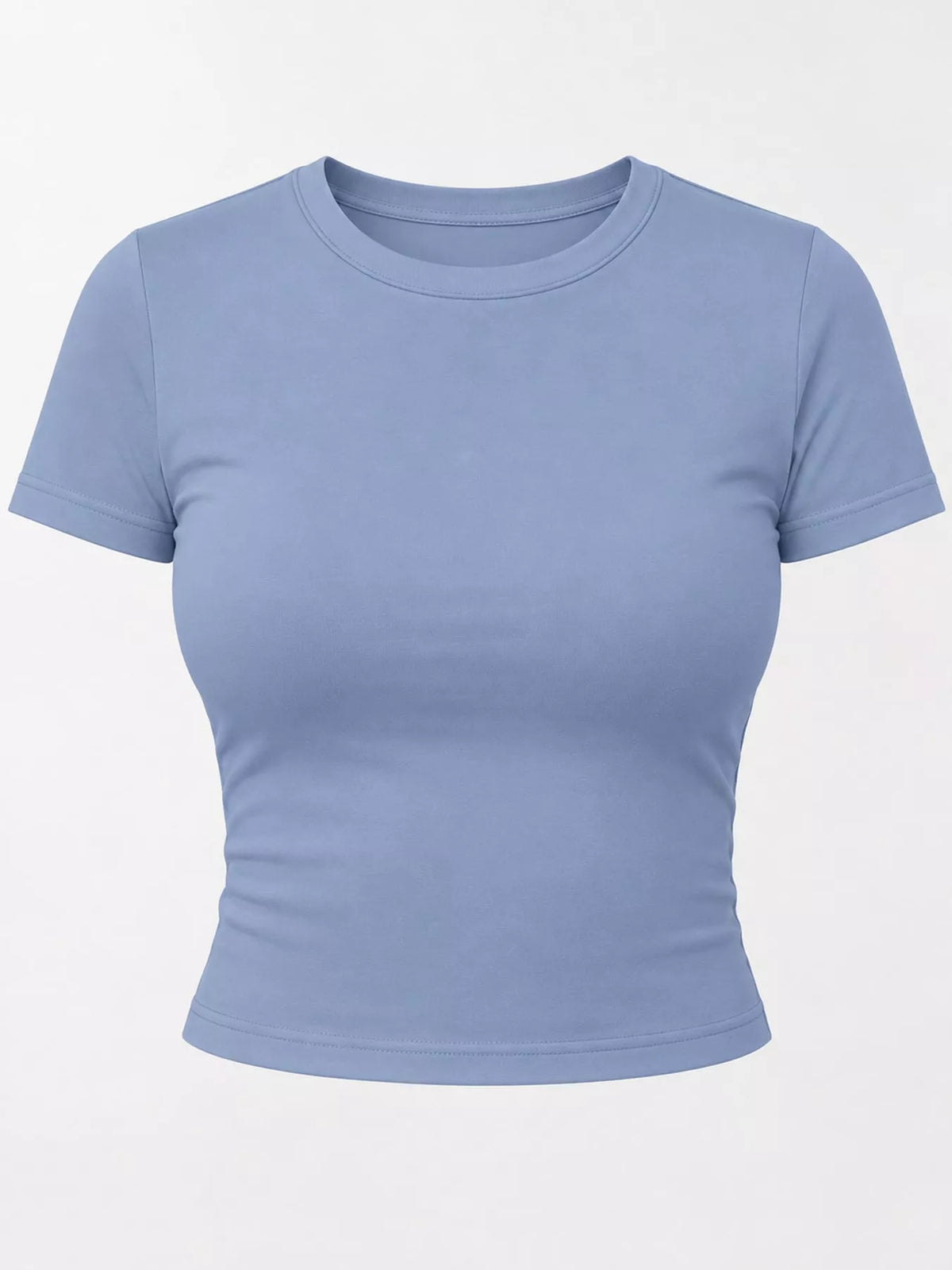 Dusty blue crew neck crop T-shirt, front product view