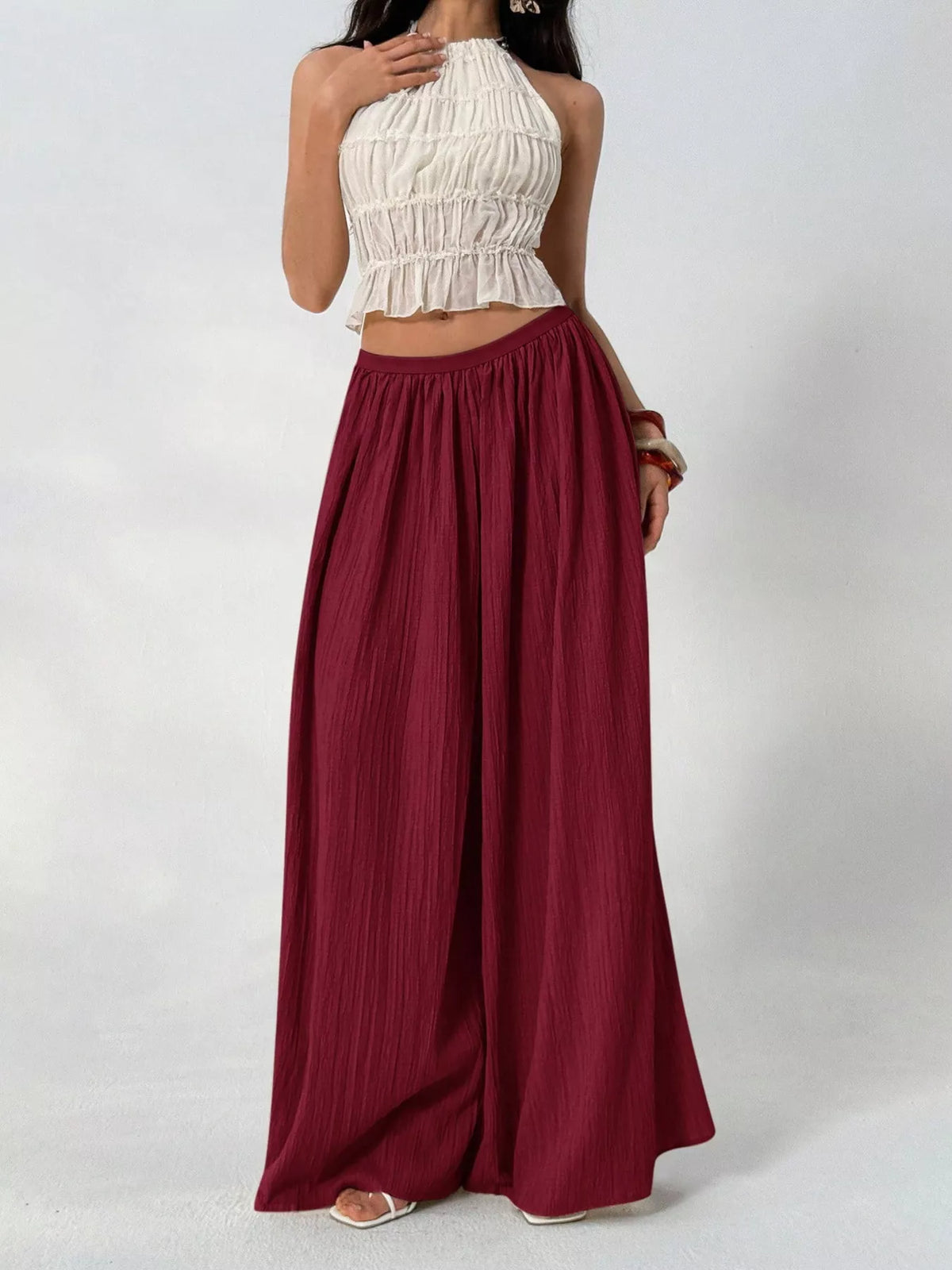 High-Waisted Pleated Wide-Leg Trousers, front view