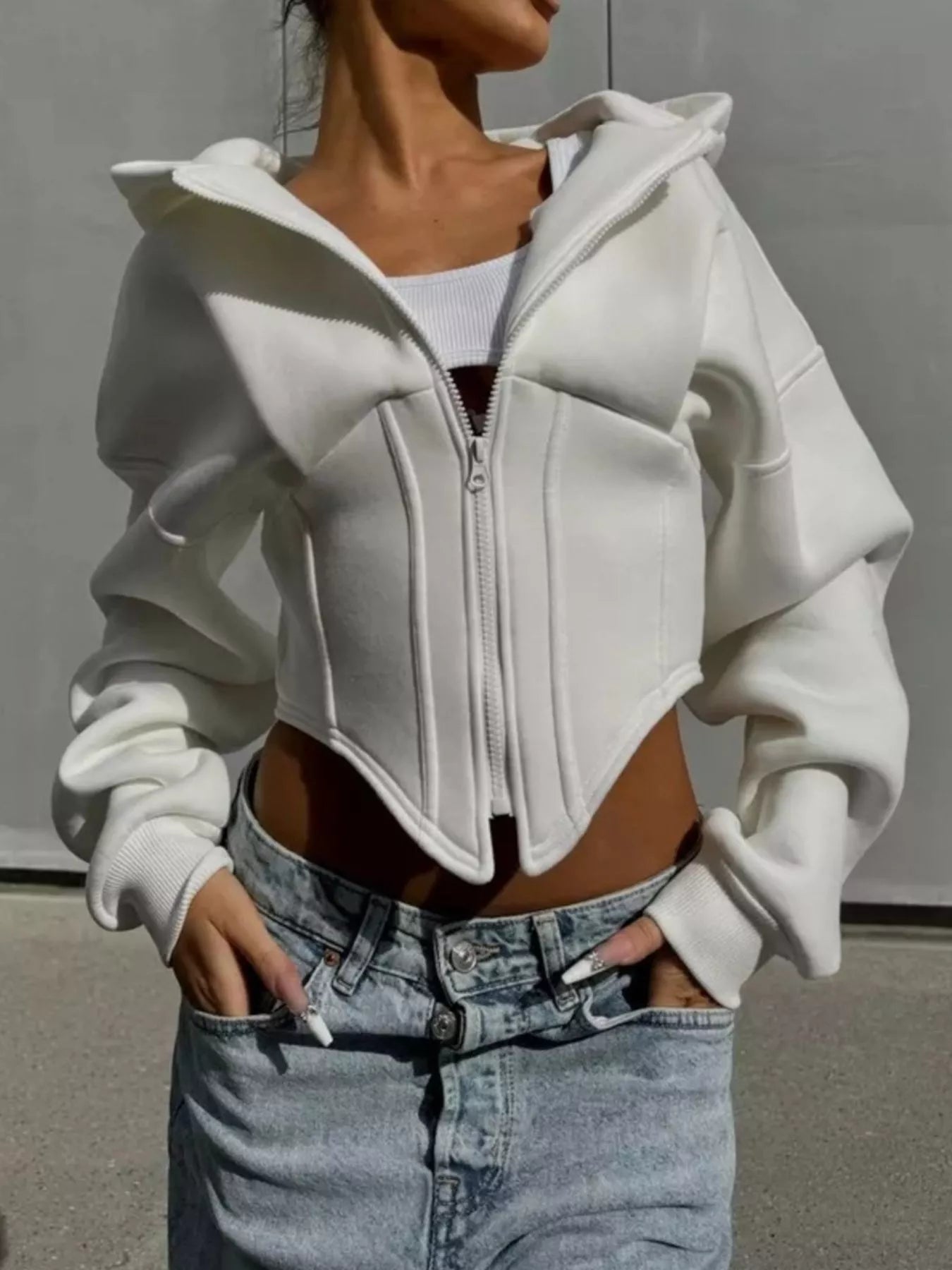 Trendsi Zip-Up Cropped Hoodie -