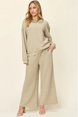 Trendsi Double Take Full Size Texture Long Sleeve Top and Pants Set -