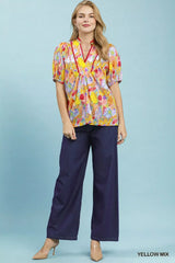 Trendsi Umgee Abstract Print Puff Sleeve Top - Clothing Tops