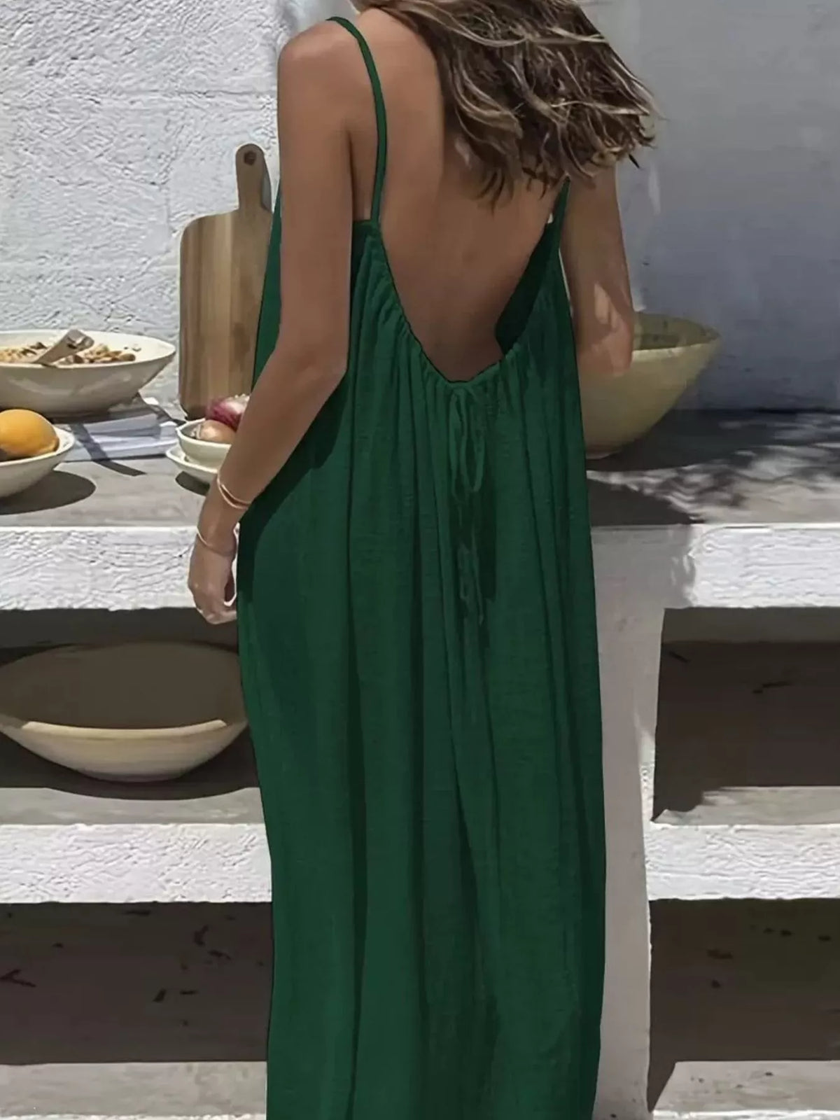 Backless Spaghetti Strap Maxi Dress — back view