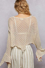 Trendsi POL Raw Edge Open Sleeve High-Low Cotton Knit Top -