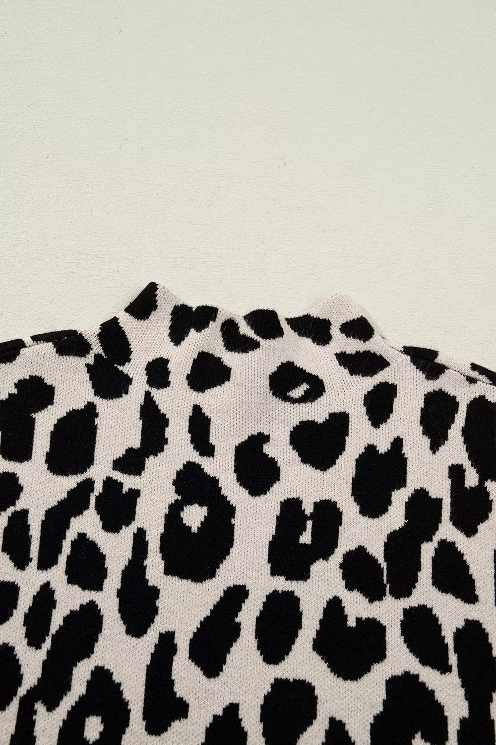 Trendsi Leopard Print High Neck Short Sleeve Sweater -