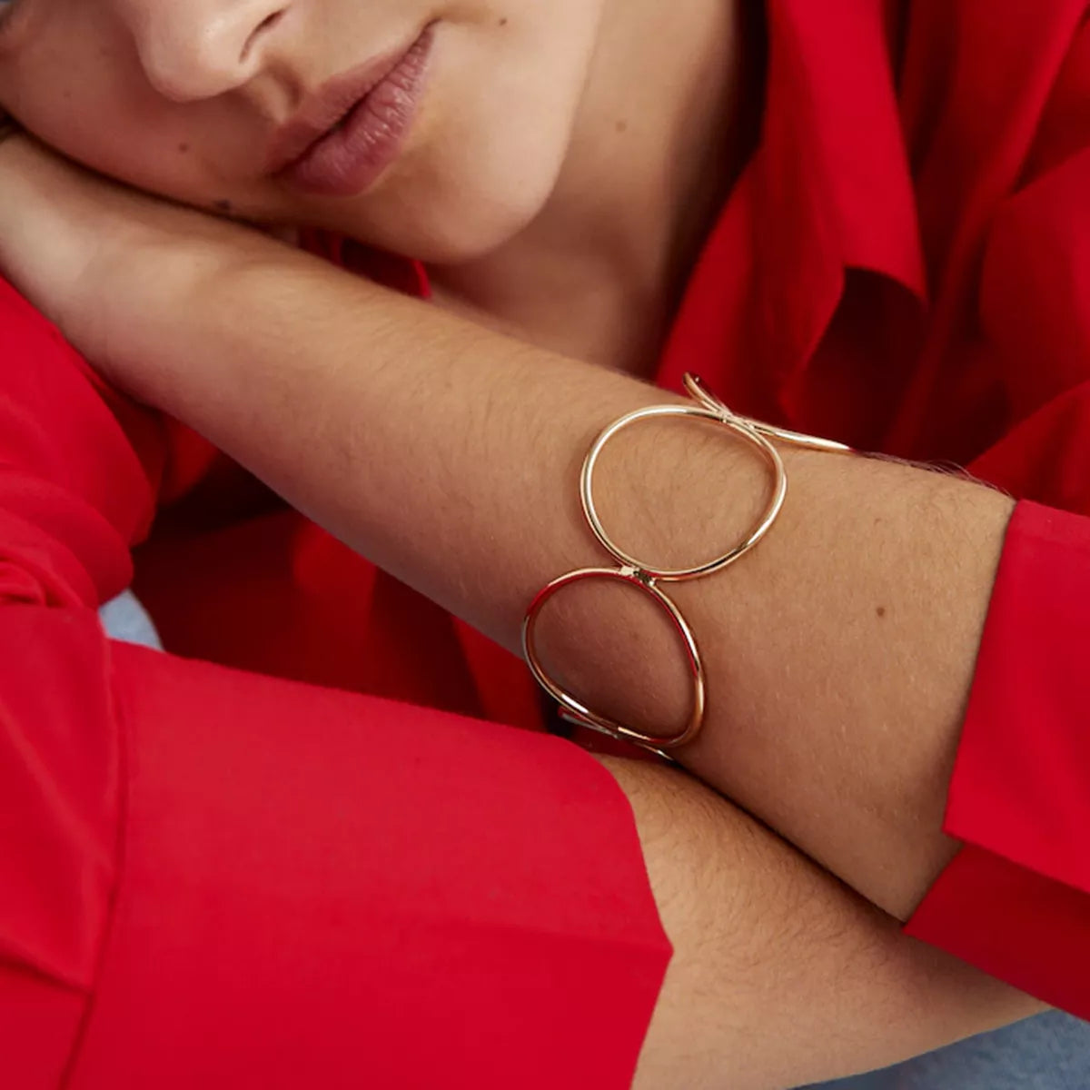 Geometric Open Circle Cuff Bracelet, shown worn