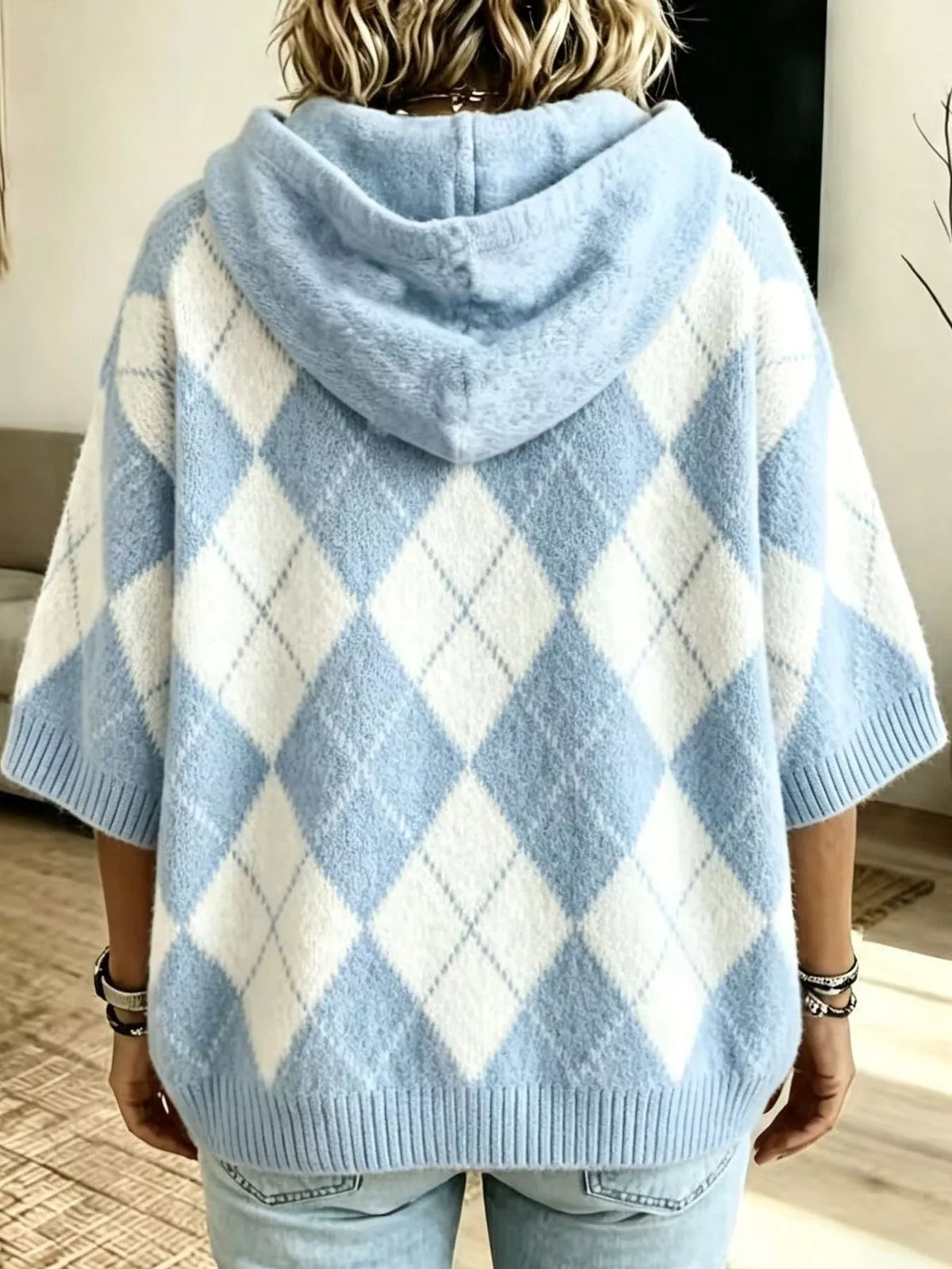 Argyle Pattern Hooded Sweater, back view