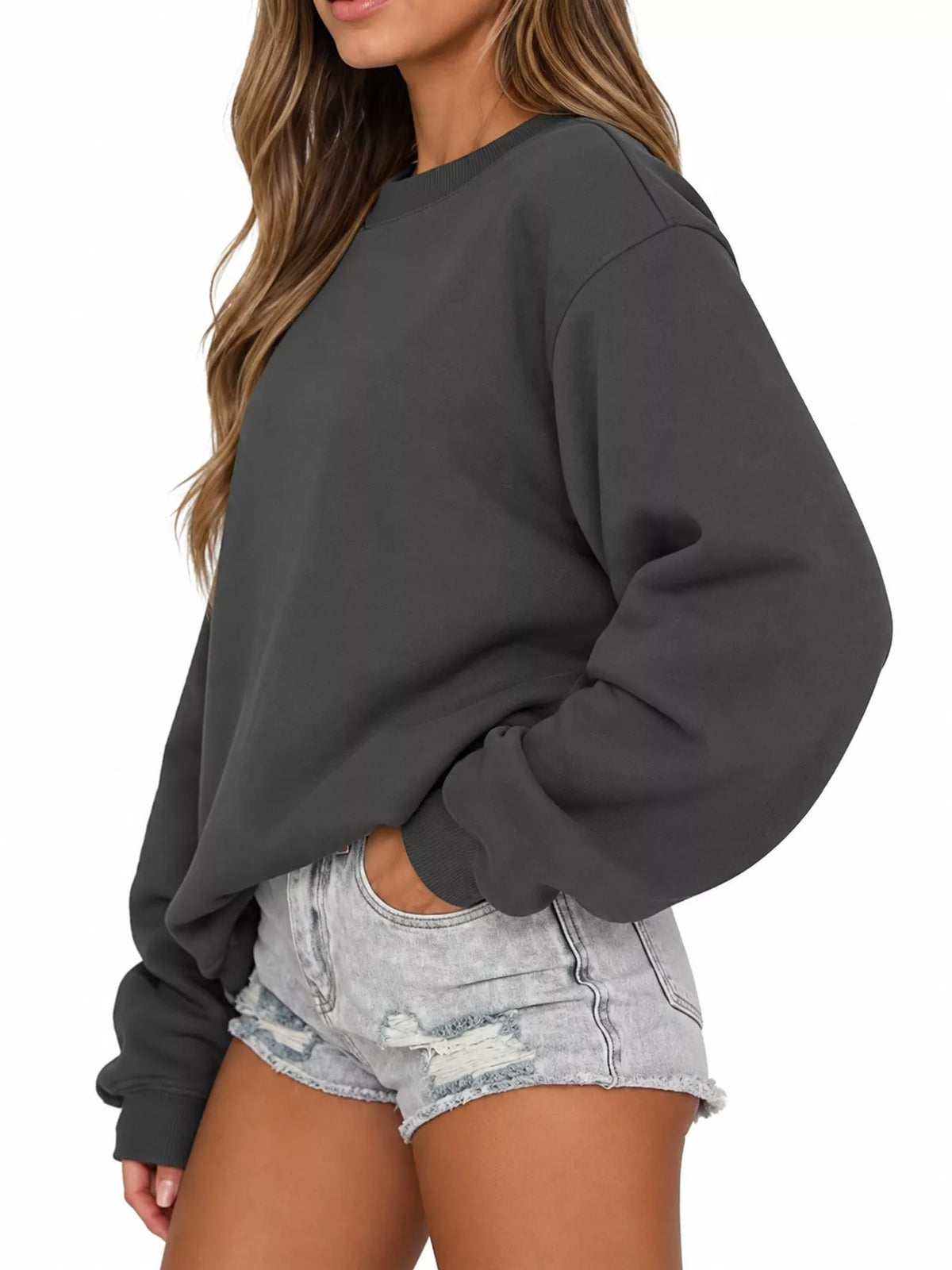 Pullover sweatshirt, charcoal side