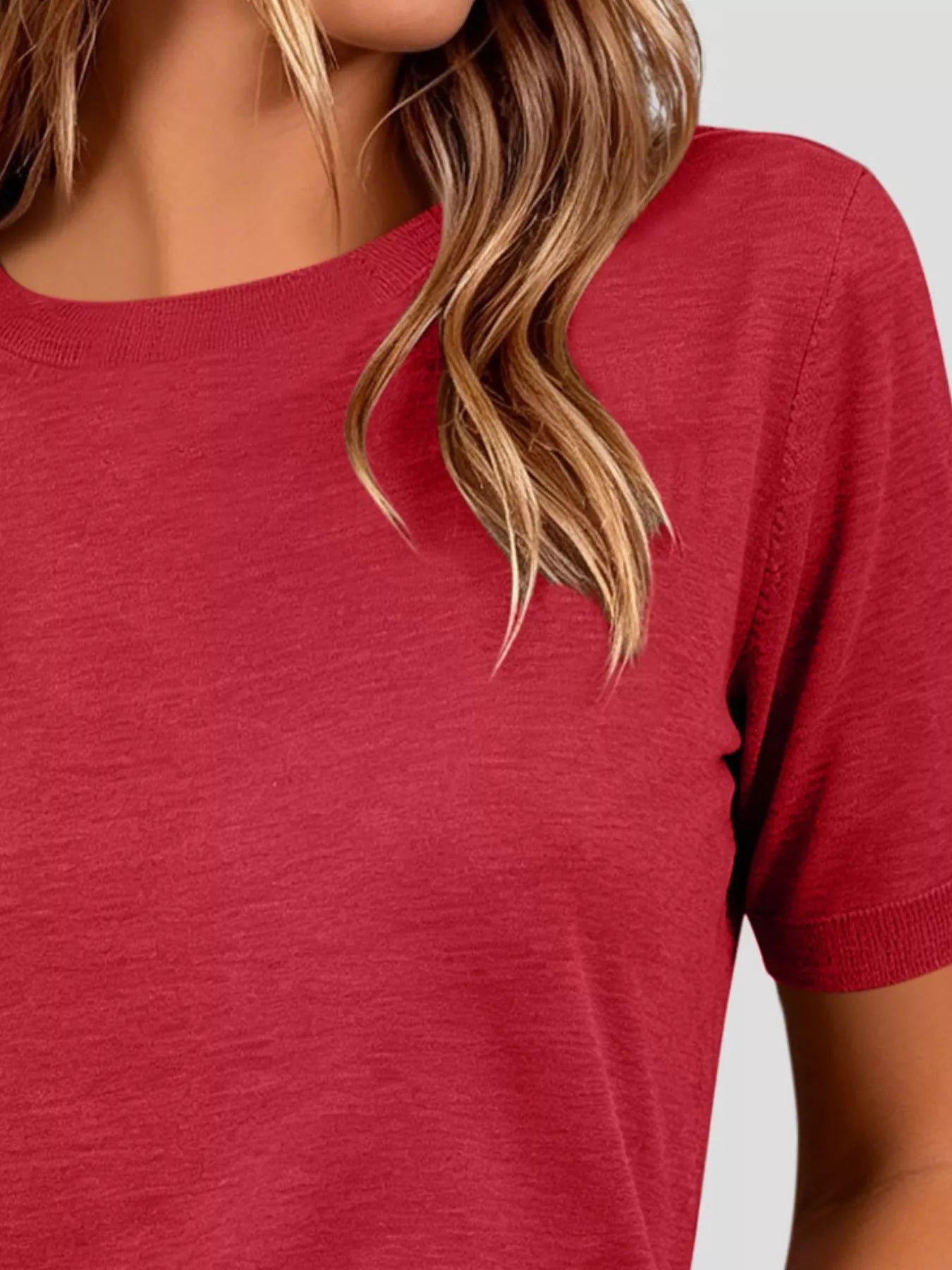 Trendsi Classic Crew Neck Short Sleeve Knit Top -