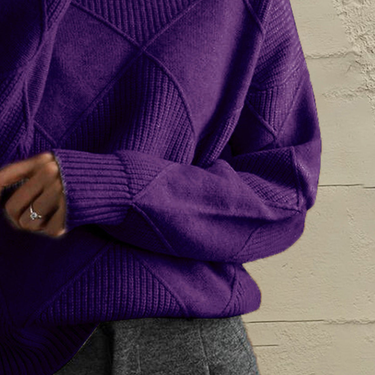 Trendsi Geometric Turtleneck Long Sleeve Sweater -