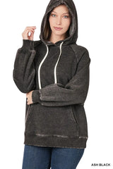 Trendsi Zenana Acid Wash Fleece Hoodie with Drawstring -