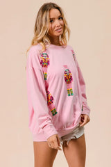 Trendsi BiBi Sequin Nutcrackers Embroidery Christmas Sweatshirt -