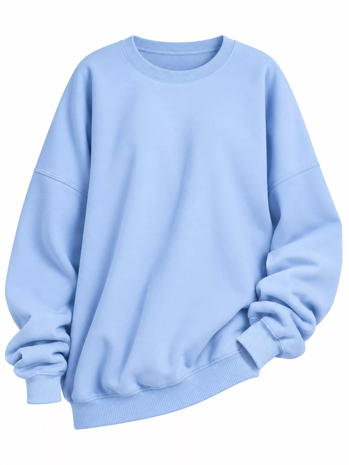 Ribbed Trim Crew Neck Sweatshirt in light blue, front view
