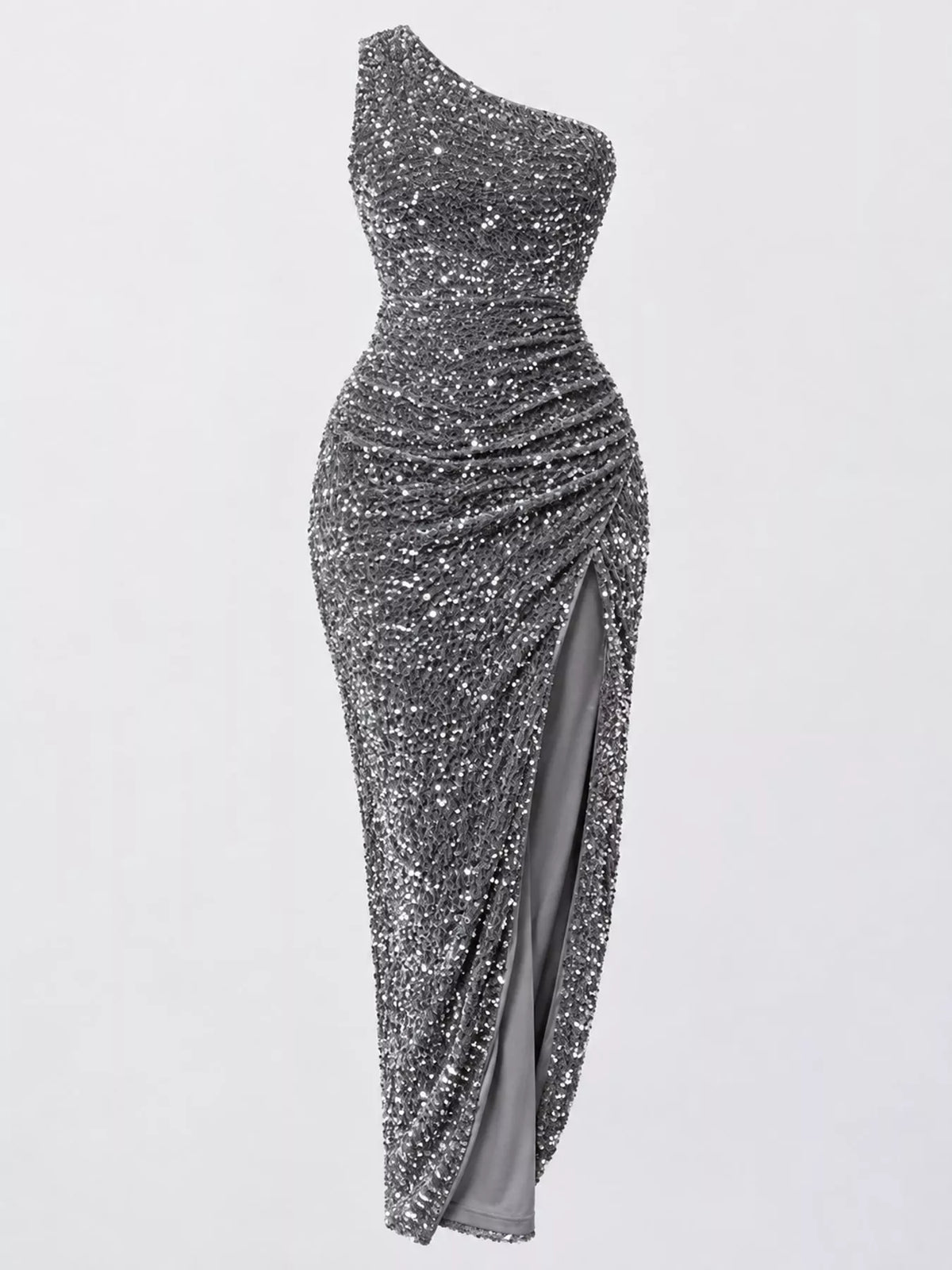 Sequin maxi dress, gray flat lay