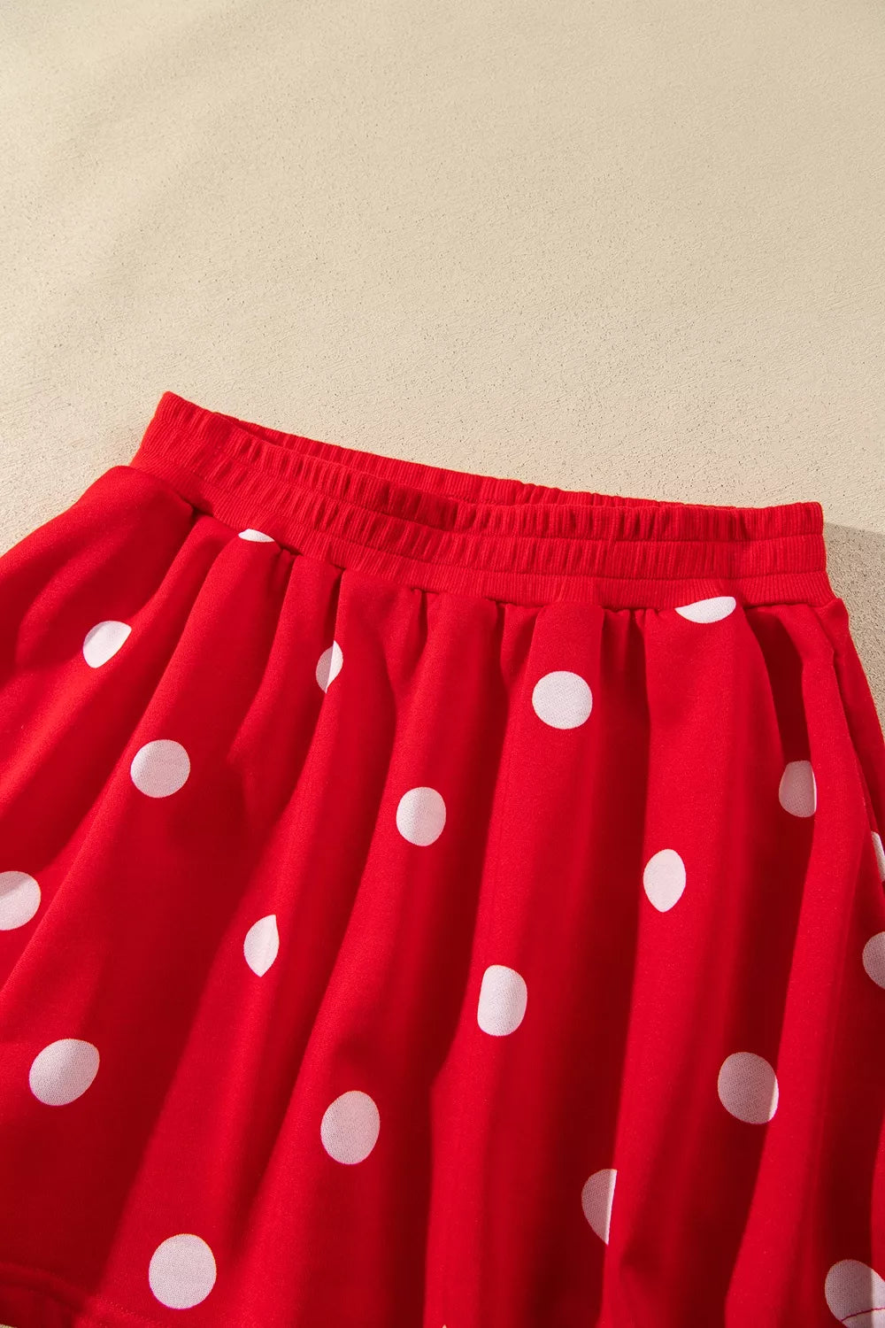 Polka Dot Raw Hem Top and Skort Set, waistband detail