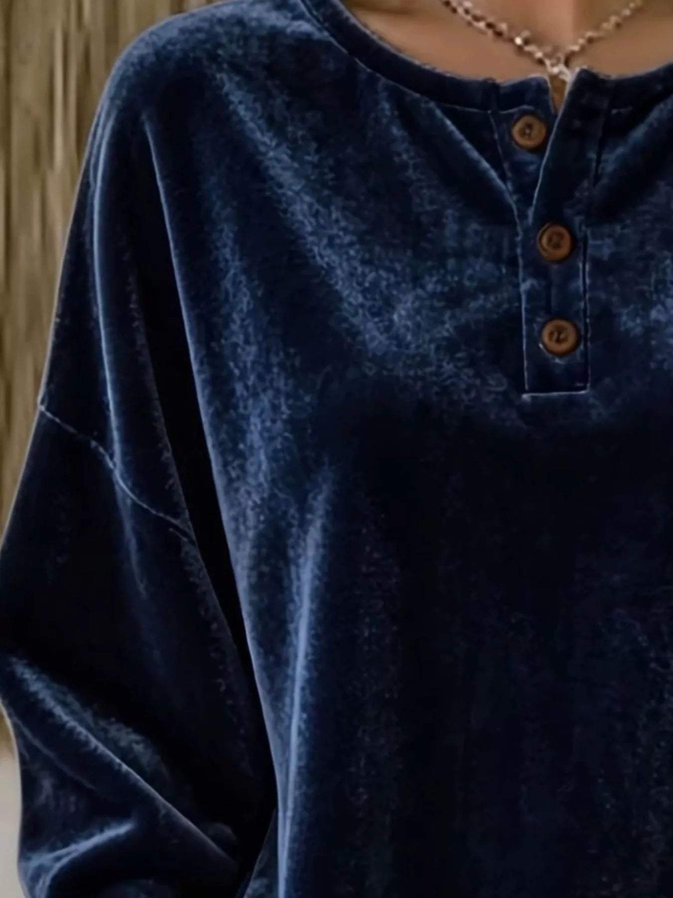 Trendsi Velvet Henley Top with Button Detail - Shirts
